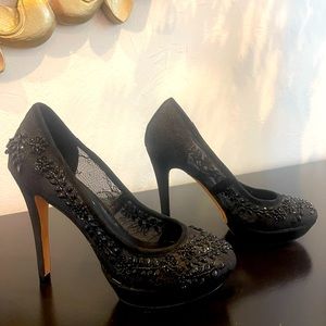 COPY - BCBGMAXAZRIA Black Beaded Heel Platform Sandals - size 6.5